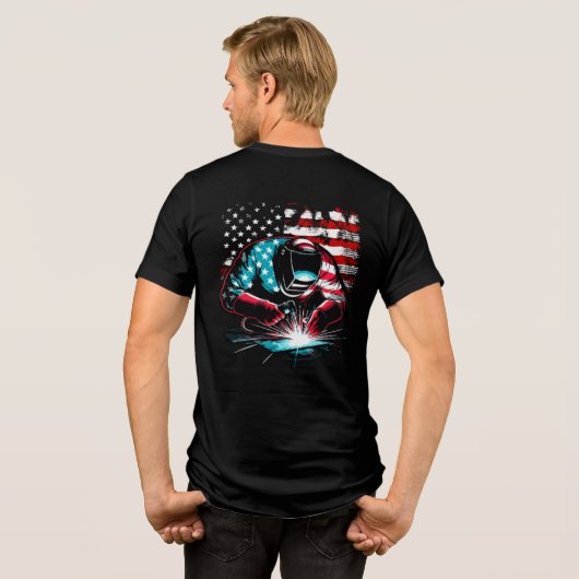 Patriot USA Flag Welder Striking An Arc Mannen Tri-Blend Shirt (Achterkant volledig)