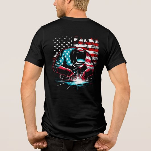 Patriot USA Flag Welder Striking An Arc Mannen Tri-Blend Shirt (Achterkant)