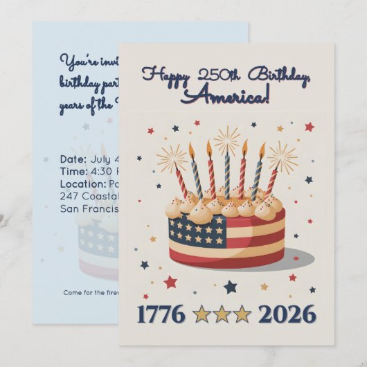 Patriotic 250th USA Birthday Celebration Invite (Voorkant / Achterkant)