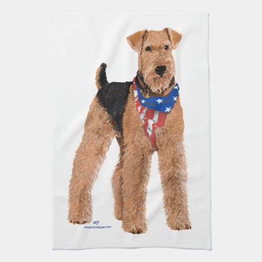 Patriotic Airedale Terrier Theedoek (Verticaal)