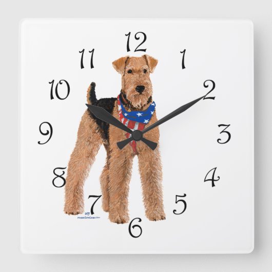 Patriotic Airedale Terrier Vierkante Klok (Voorkant)
