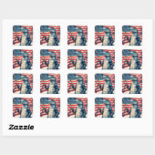 Patriotic Alligator holding the American Flag Vierkante Sticker (Vel)