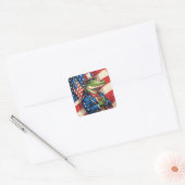 Patriotic Alligator holding the American Flag Vierkante Sticker (Envelop)