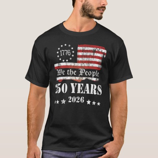 Patriotic America 250th Vintage Flag Distressed T-shirt (Voorkant)