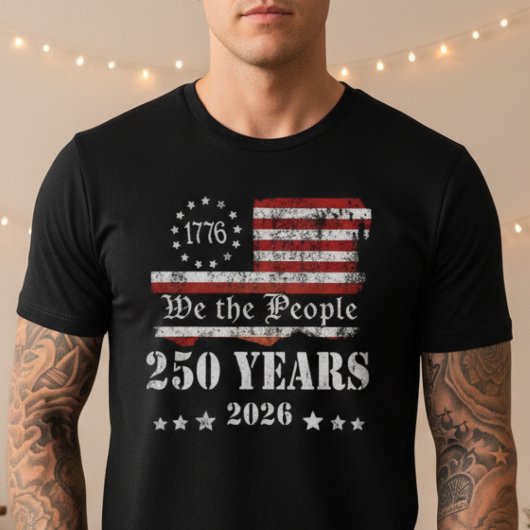 Patriotic America 250th Vintage Flag Distressed T-shirt
