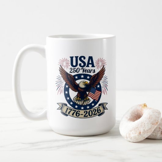 Patriotic American Eagle 250 Years 1776-2026 Koffiemok (Met donut)