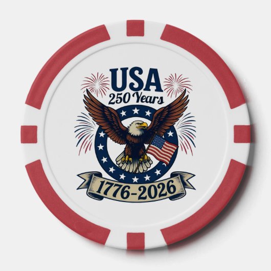 Patriotic American Eagle 250 Years 1776-2026 Poker Chips (Voorkant)