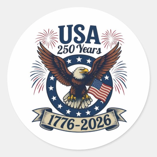 Patriotic American Eagle 250 Years 1776-2026 Ronde Sticker (Voorkant)