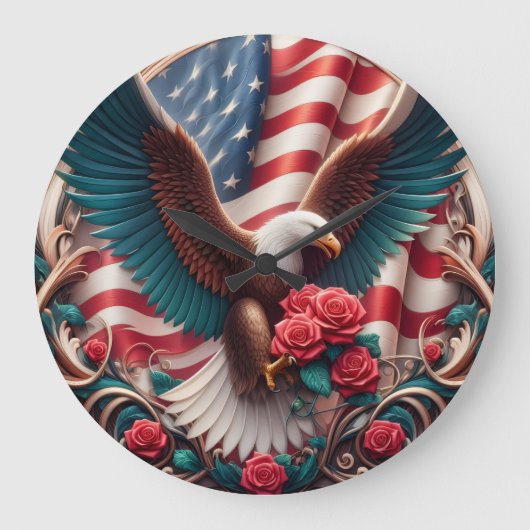 Patriotic American Eagle Clock Grote Klok (Voorkant)