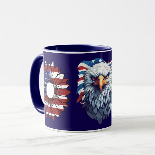 Patriotic American Eagle Sunflower Flag Navy Combo Mok (Voorkant links)