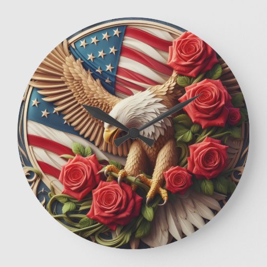 Patriotic American Eagle Wall Clock Grote Klok (Voorkant)