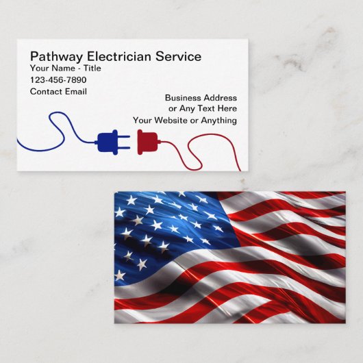 Patriotic American Electrician Theme Business Card Visitekaartje (Voorkant / Achterkant)