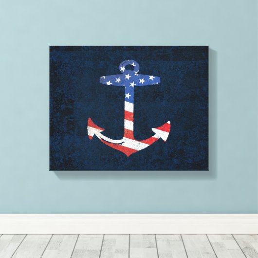 Patriotic American Flag Anchor Nautical US Canvas Afdruk (Insitu (Houten vloer))