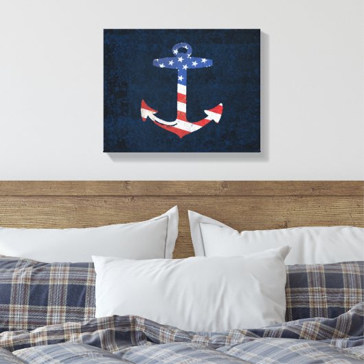 Patriotic American Flag Anchor Nautical US Canvas Afdruk (Insitu (Slaapkamer))