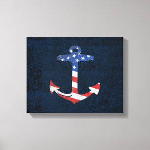 Patriotic American Flag Anchor Nautical US Canvas Afdruk