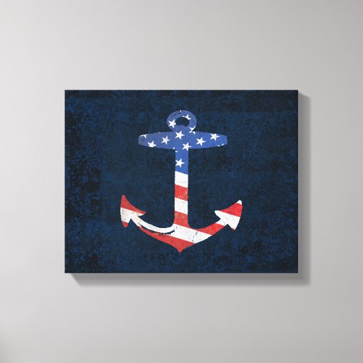 Patriotic American Flag Anchor Nautical US Canvas Afdruk (Voorkant)