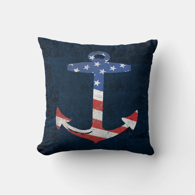 Patriotic American Flag Anchor Nautical US Kussen (Voorkant)