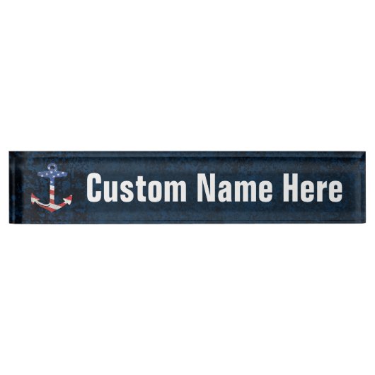 Patriotic American Flag Anchor Nautical US Naambordje (Voorkant)