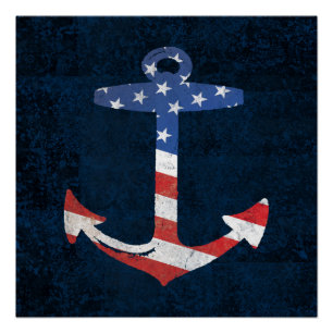 Patriotic American Flag Anchor Nautical US Perfect Poster