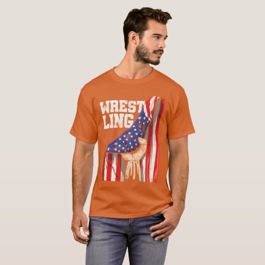 Patriotic American Flag Combat Sport Wrestler vint T-shirt (Voorkant volledig)