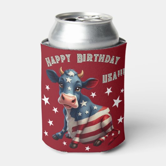 Patriotic American Flag Cow Illustration Blikjeskoeler (Blikje Voorkant)
