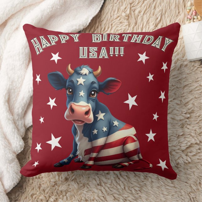 Patriotic American Flag Cow Illustration Kussen (Deken)