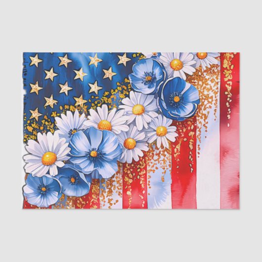Patriotic American Flag Floral Glitter Tissuepapier (Voorkant)