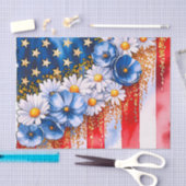 Patriotic American Flag Floral Glitter Tissuepapier (Craft)