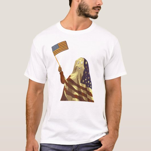 Patriotic American Flag Ghost Halloween T-shirt (Voorkant)