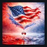 Patriotic American Flag Liquid Splash Poster<br><div class="desc">Celebrate the spirit of freedom with this high-velocity, surreal tribute to the American Flag. Captured in a moment of crystalline fluid motion, the stars and stripes emerge from a majestic liquid splash, suspended over rhythmic concentric ripples. With vibrant red, white, and blue tones and explosive background sparks, this "Liquid Alchemy"...</div>