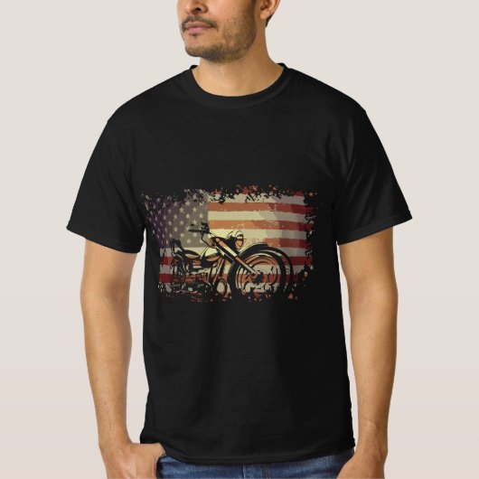 Patriotic American Flag Motorcycle Biker  T-shirt (Voorkant)