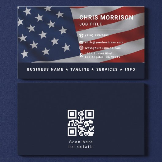 Patriotic American Flag QR Code Professional Visitekaartje