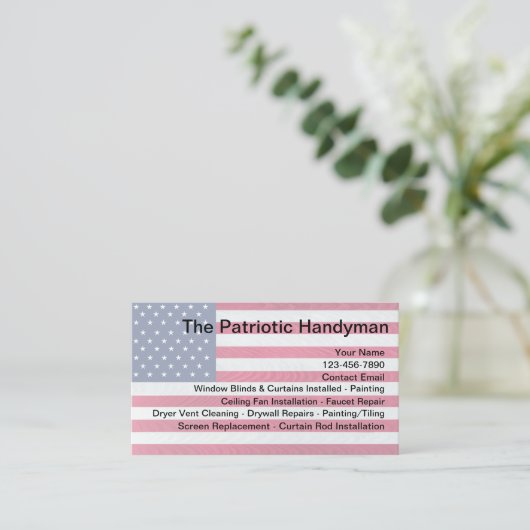 Patriotic American Handyman Services Visitekaartje (Staand voorkant)