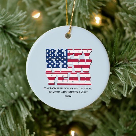Patriotic American HAPPY NEW YEAR 2026 Keramisch Ornament (Boom)