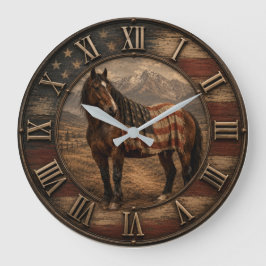 Patriotic American Horse USA Flag Western Ranch  Grote Klok
