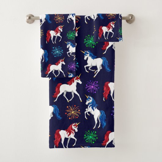 Patriotic American Red White Unicorns Bad Handdoek (Insitu)