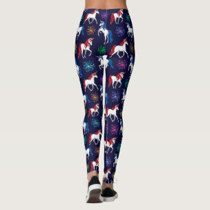 Patriotic American Red White Unicorns Leggings