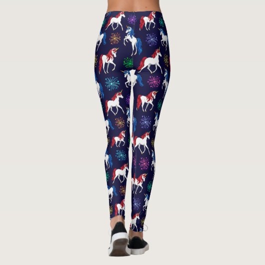 Patriotic American Red White Unicorns Leggings (Achterkant)