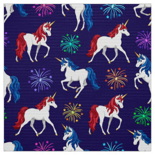 Patriotic American Red White Unicorns Stof