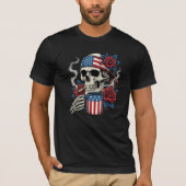 Patriotic American Skull Coffee & Roses T-Shirt (Voorkant)