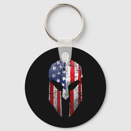 Patriotic American Spartan Warrior Usa Flag Helmet Sleutelhanger (Voorkant)