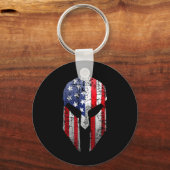 Patriotic American Spartan Warrior Usa Flag Helmet Sleutelhanger (Voorkant)