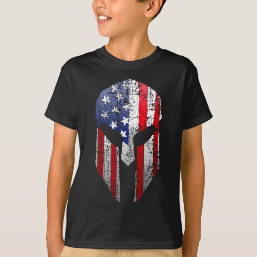 Patriotic American Spartan Warrior Usa Flag Helmet T-shirt (Voorkant)