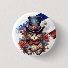 Patriotic Americana Cat Ronde Button 3,2 Cm