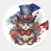 Patriotic Americana Cat Ronde Sticker (Voorkant)