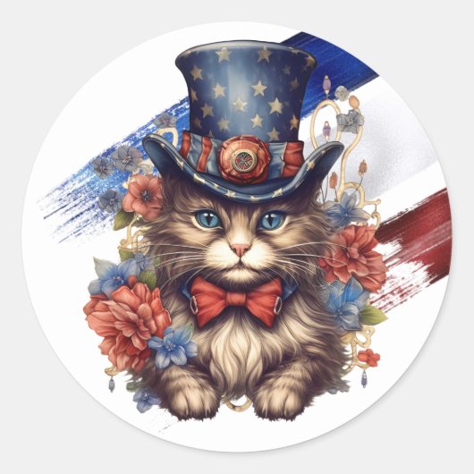 Patriotic Americana Cat Ronde Sticker (Voorkant)
