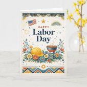 Patriotic Americana Happy Labor Day Kaart (Gele Bloem)