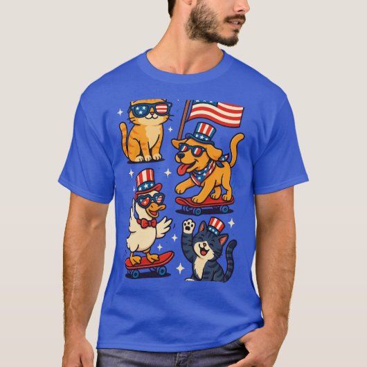 Patriotic Animals 'Merica - Funny 4th of July Pet T-shirt (Voorkant)