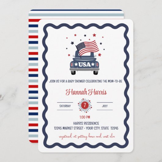 Patriotic Baby Shower Invitation Kaart (Voorkant / Achterkant)