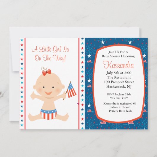 Patriotic Baby Waving Flag Baby shower Invitation Kaart (Voorkant)